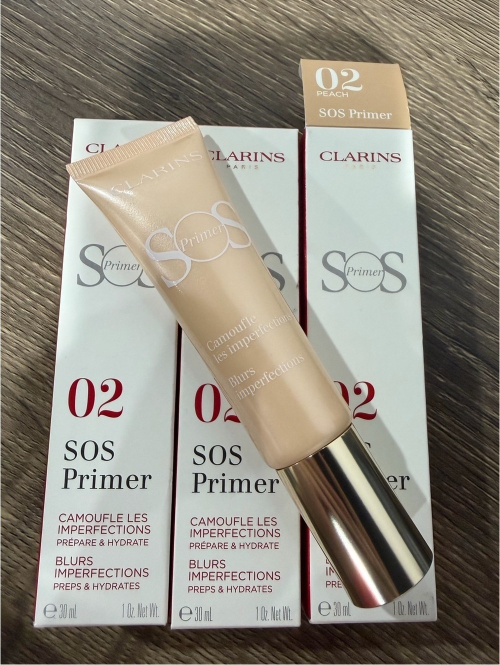 3 x Clarins SOS Primer in 02Peach 1 oz NEW